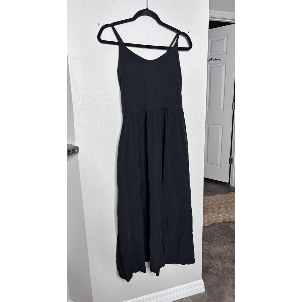 Athleta Black Elation V-Neck Midi Hybrid Dress Adjustable Straps Md